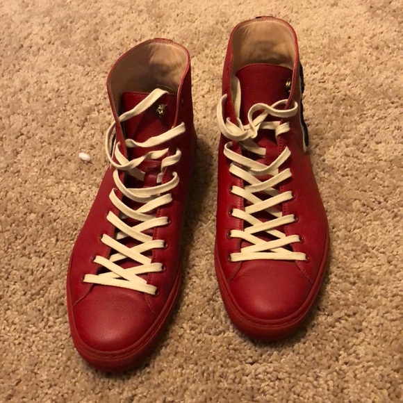 Red/Black Gucci High top Sneakers with Panther. - Picture 2 of 7